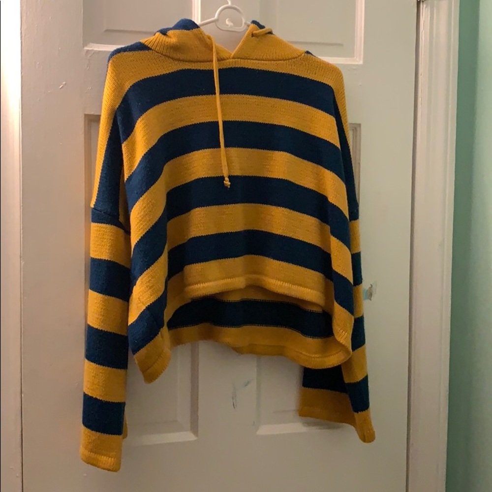 Oversized Cropped Colorblock Knitted Hoodie